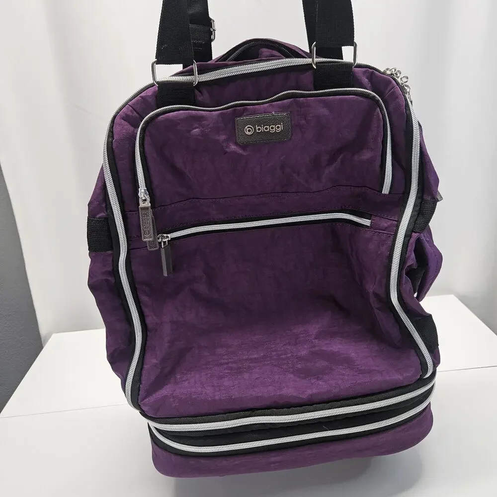 Biaggi Zipsak Folding Expandable Luggage Carry-On Roll Spinner Purple Nylon